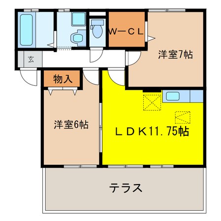 Ｇｒｅｅｎ　Ｇａｒｄｅｎ　Ｌｕｐｉｎａ　Ａ棟の物件間取画像